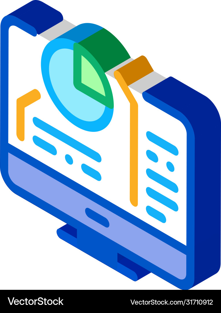 Pie chart in computer isometric icon Pie chart in computer isometric icon Vector Image