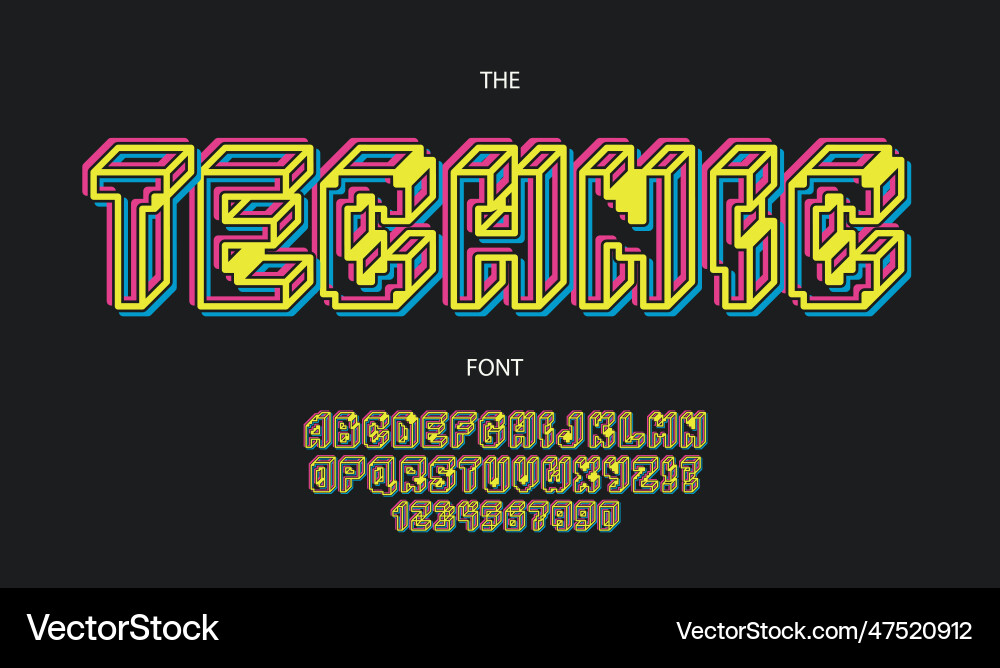 Technic 3d bold font trendy typography Vector Image
