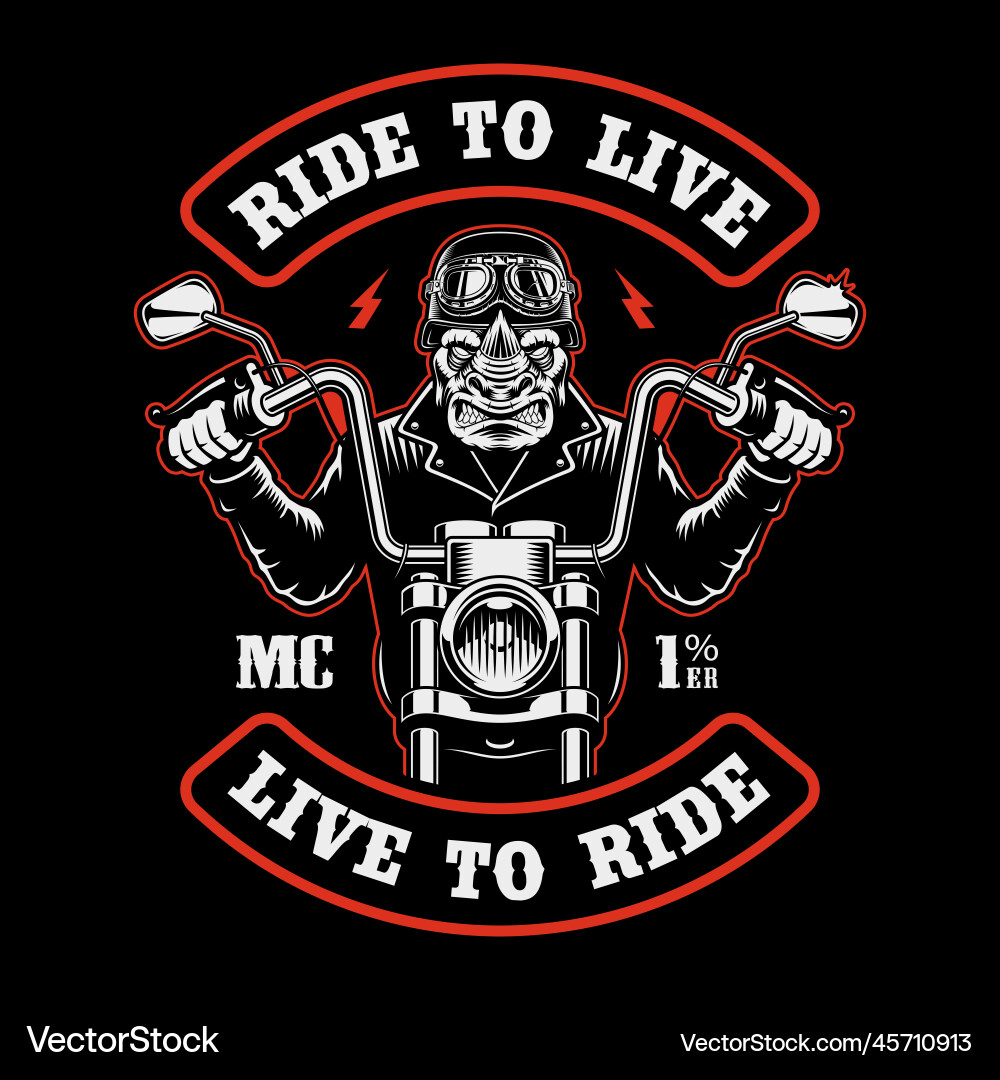 Biker patch with rhinoceros Vector Image