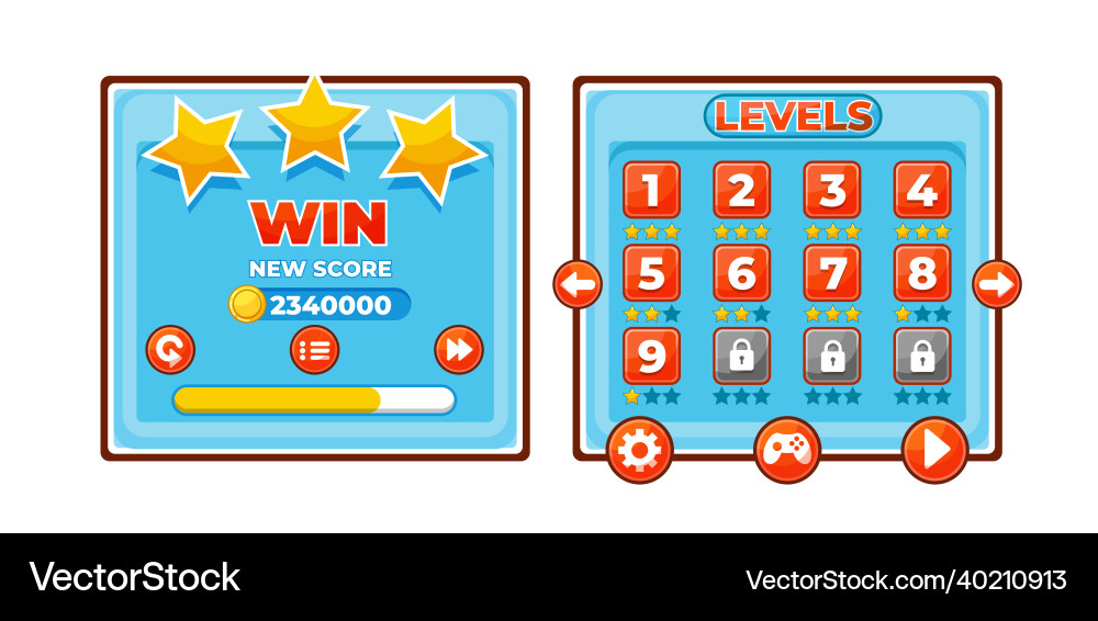 Complete set of level button game pop-up icon Complete set of level button game pop-up icon vector image