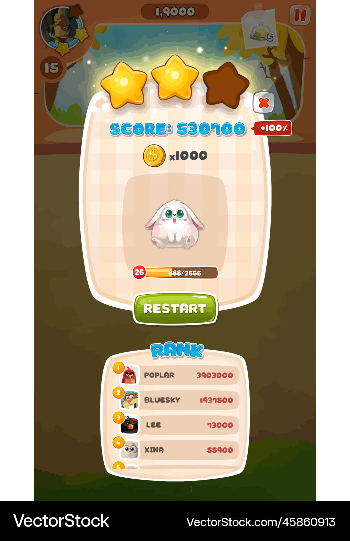 Complete set of level button game ui pop-up icon Vector Image