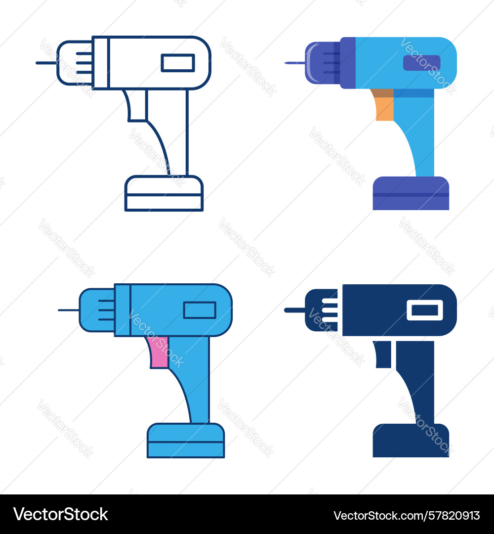 Drill tool flat and line icon set Vector Image