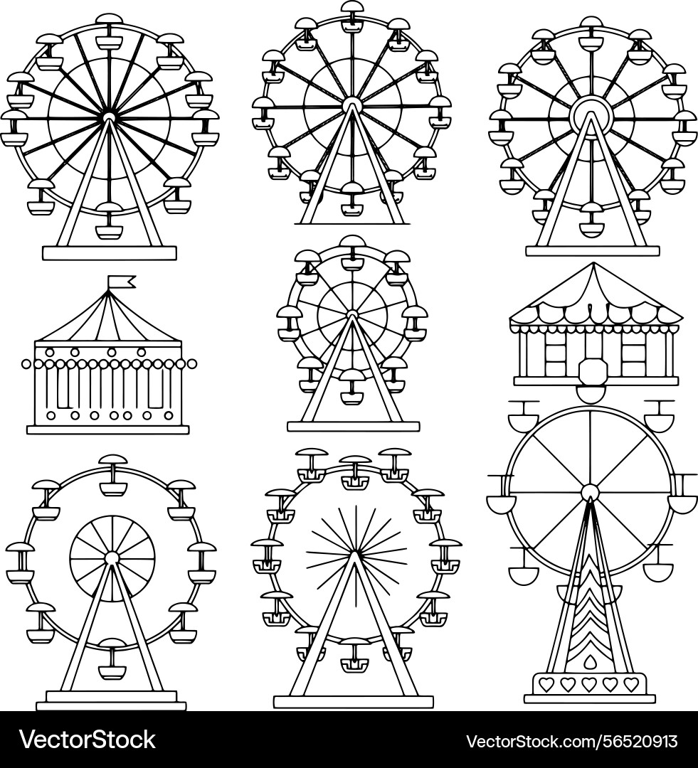 Ferris wheels with unique styles and patterns Vector Image