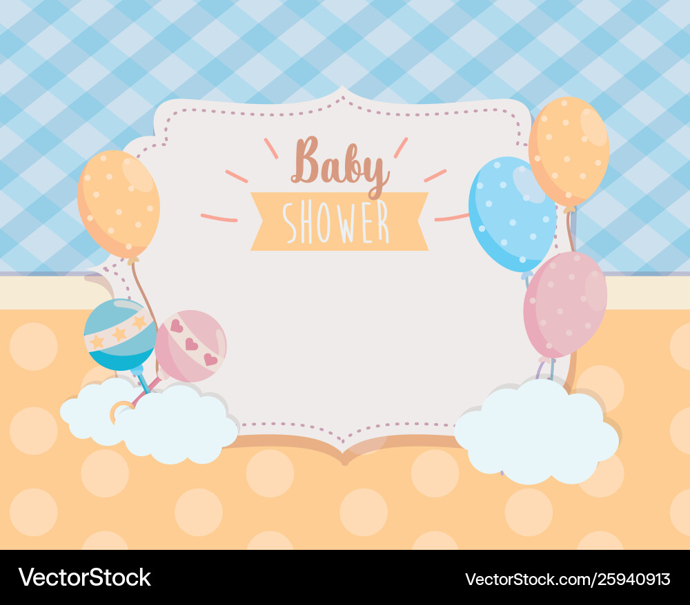 Label balloons with rattles and clouds Vector Image