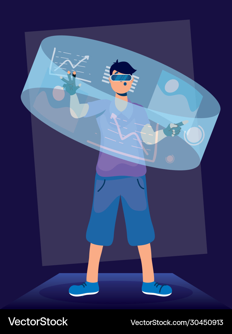 Man using augmented reality technology Man using augmented reality technology Vector Image