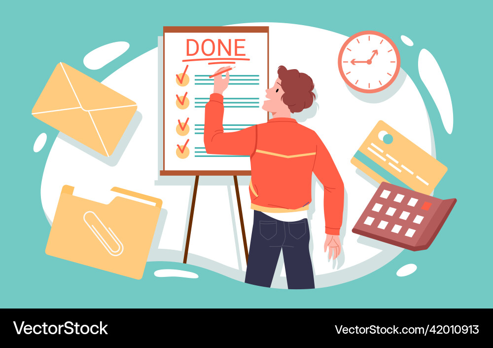Man with work tasks document or personal planner vector image