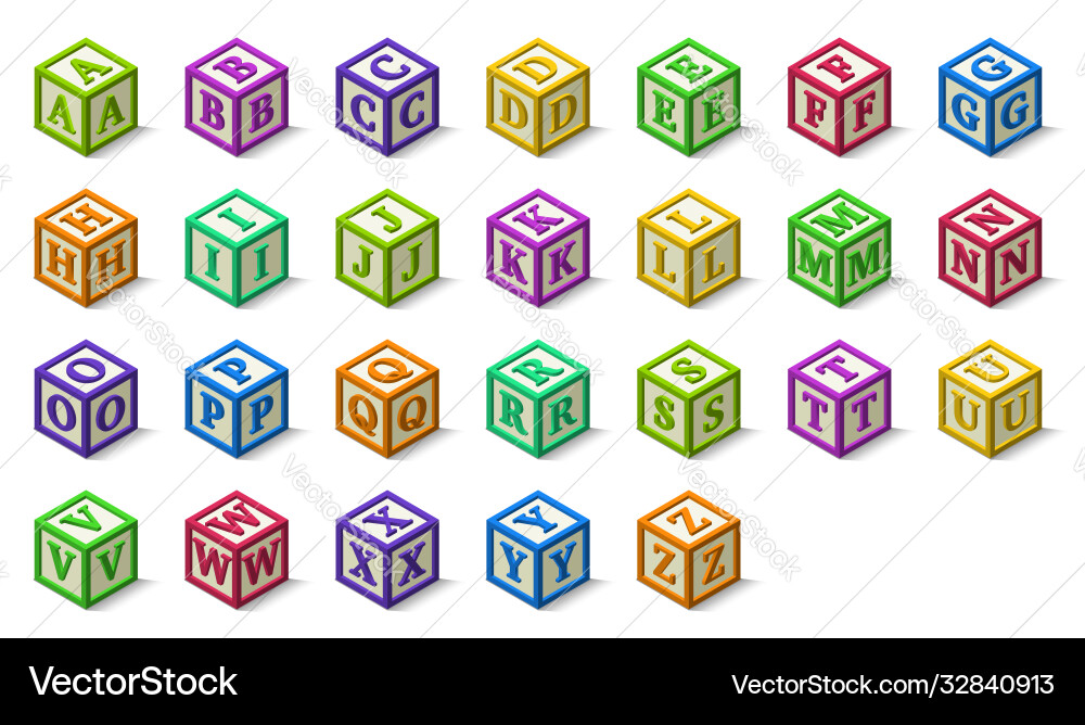 Multicolored alphabet or abc blocks in isometric Vector Image