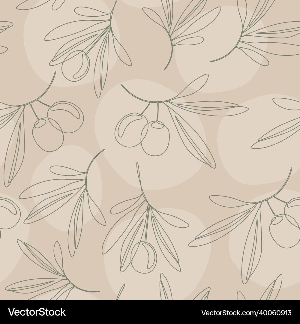 Olive leaves seamless pattern in continuous line Vector Image