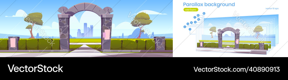 Parallax background with landscape stone arch Parallax background with landscape stone arch vector image