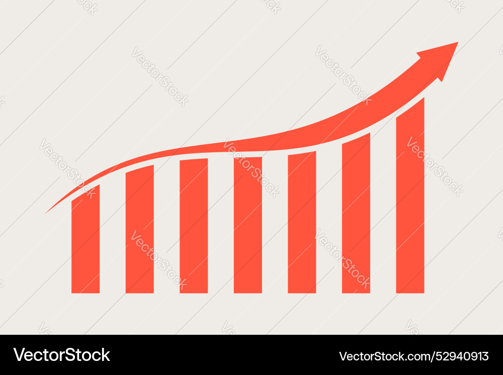 Progress growth graph icon with increase arrow vector image