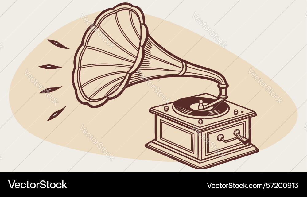 Retro gramophone playing music design generative vector image