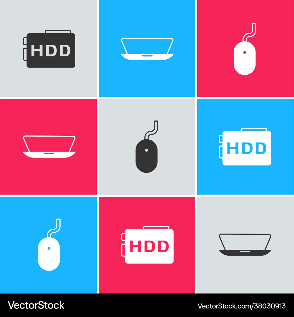 Set hard disk drive hdd laptop and computer mouse Set hard disk drive hdd laptop and computer mouse vector image