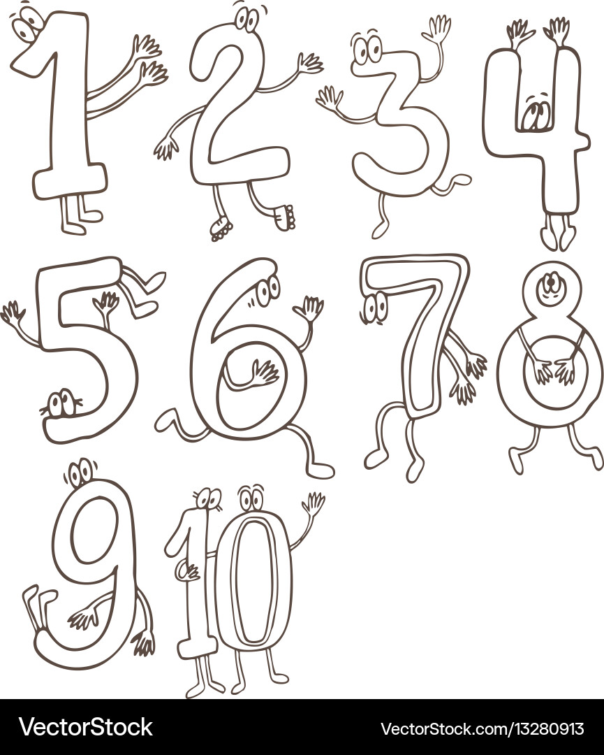 Set of cute and funny colorful number characters Vector Image