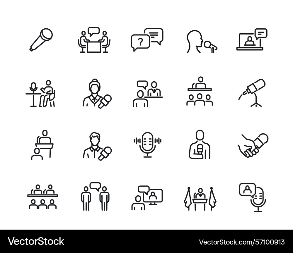 Set of line icons related to interview simple vector image