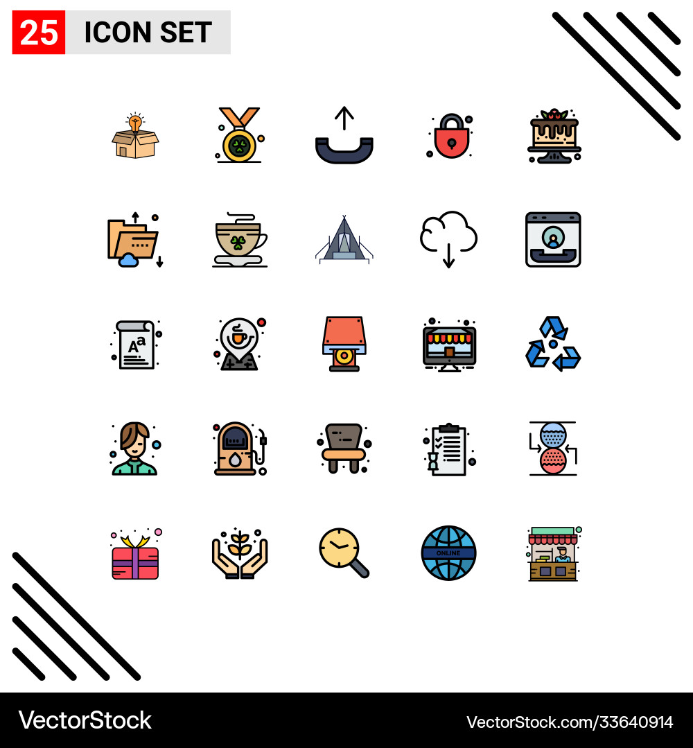 25 user interface filled line flat color pack vector image