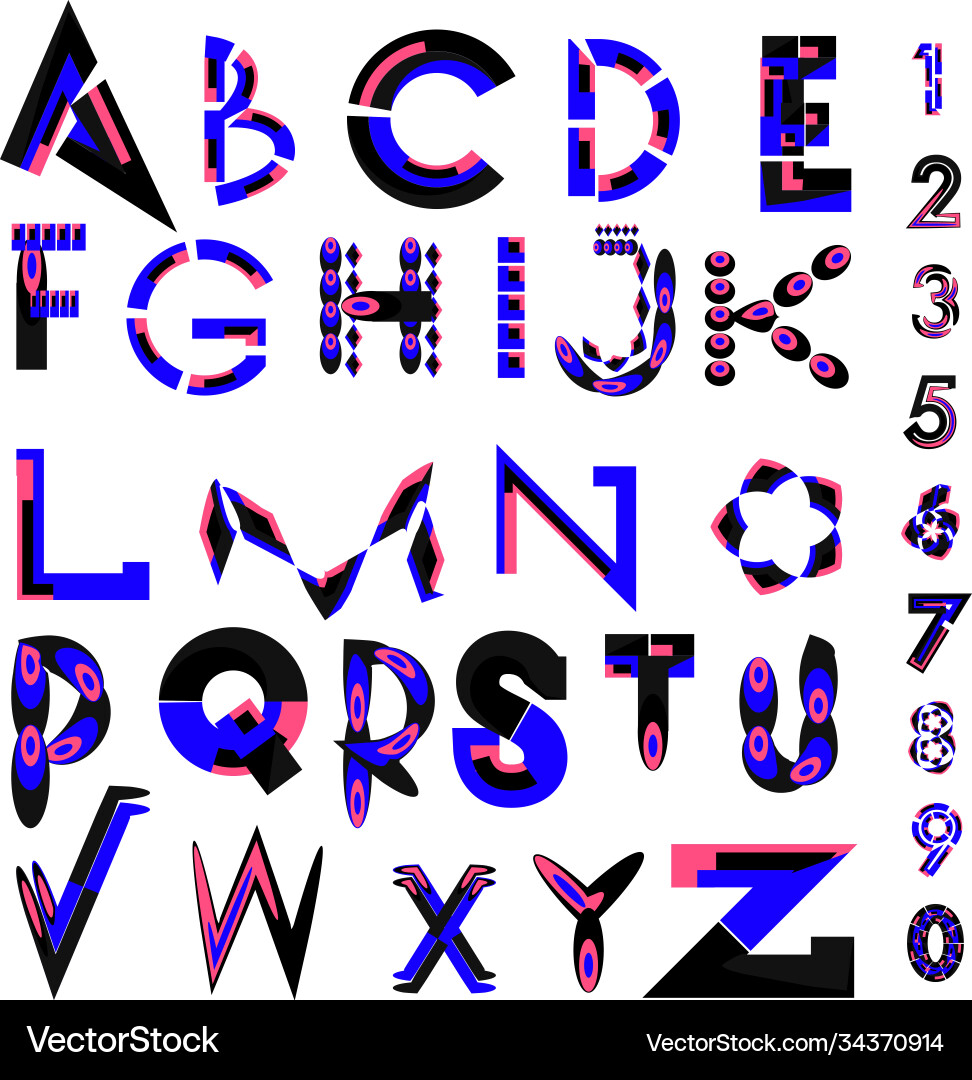 Abstract colorful font and alphabet vector image