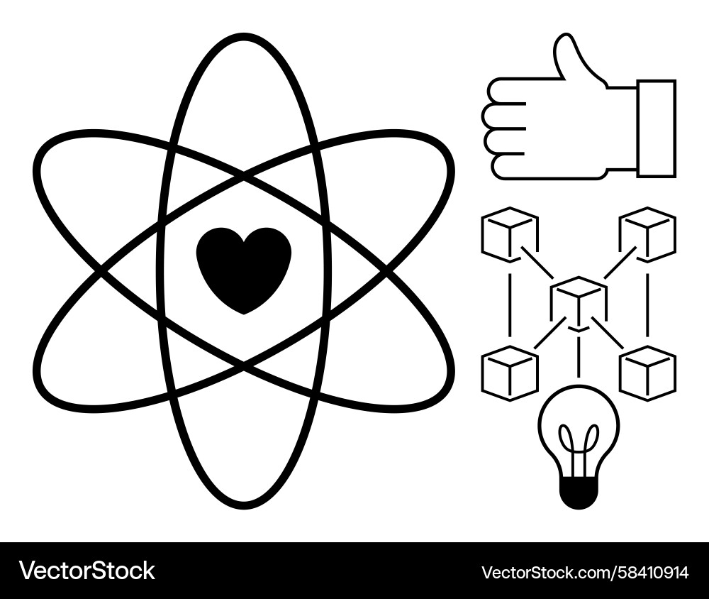 Atomic Innovation: Heart & Blockchain Vector Image
