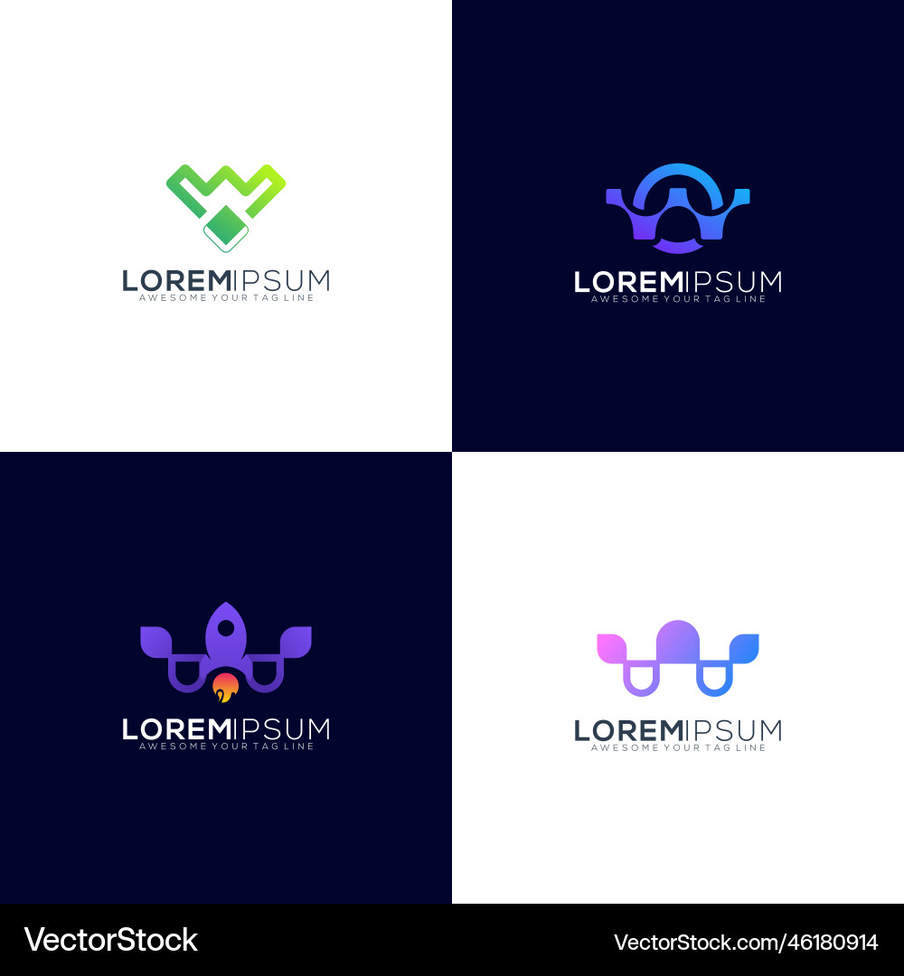 Collection set logo letter w modern gradient Collection set logo letter w modern gradient vector image