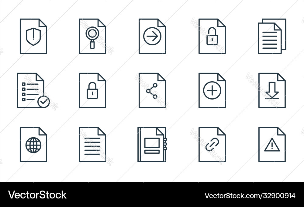 File and document outline line icons linear set File and document outline line icons linear set vector image