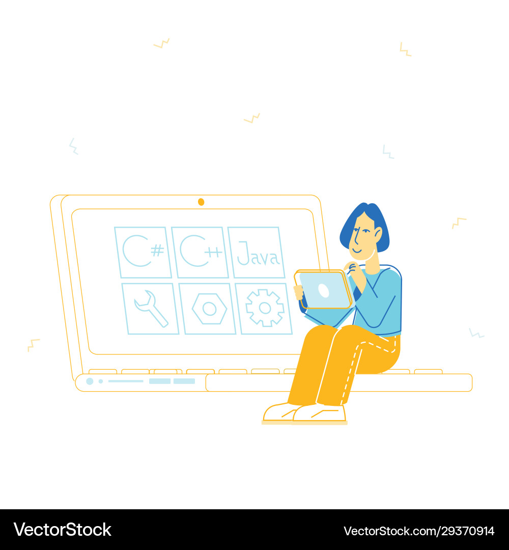 Frau Programmierer arbeiten am Computer auf der Website Frau Programmierer arbeiten am Computer auf der Website vektorbild