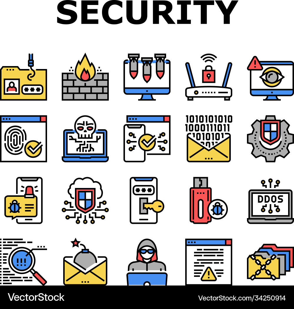 Internet security collection icons set Vector Image
