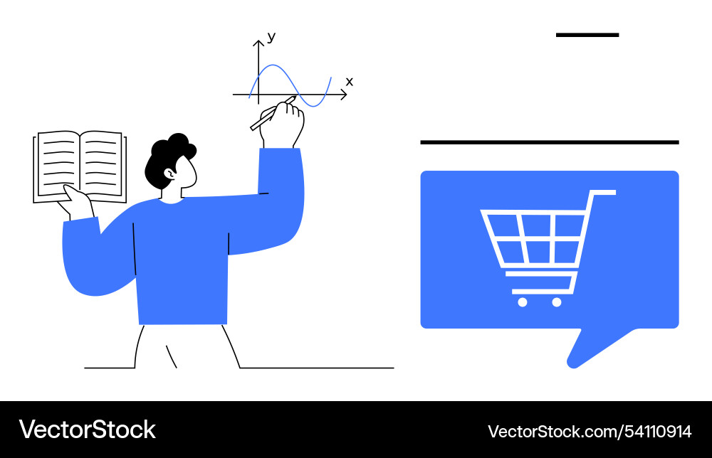 Man studying graph with book in hand and e Man studying graph with book in hand and e vector image