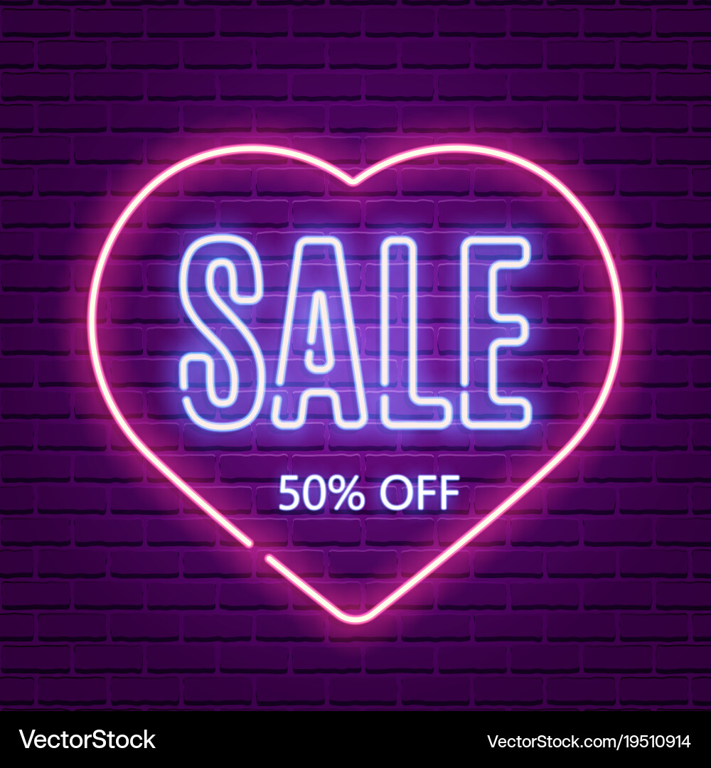 Neon Retro Valentine Sale Banner Vector Image