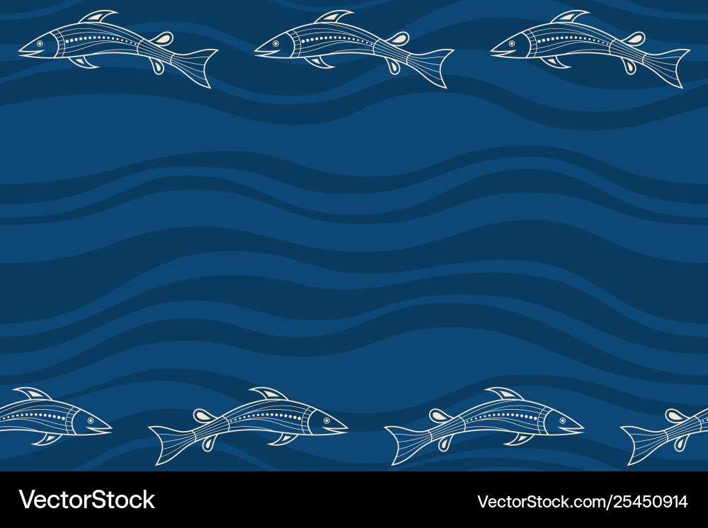Seamless horizontal border pattern with fishes Vector Image