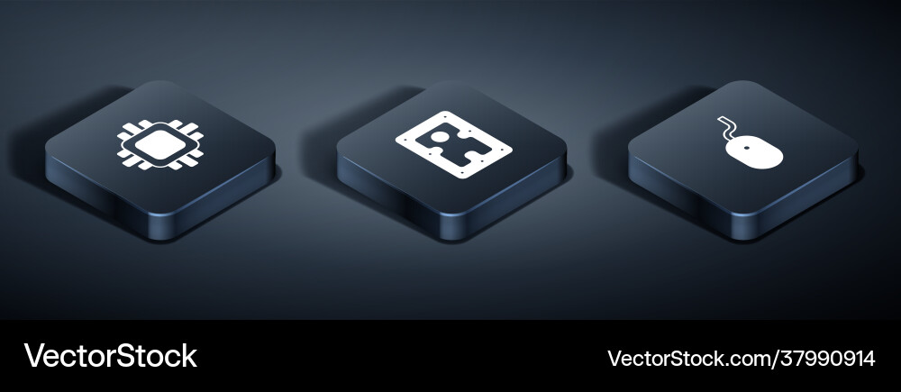 Set isometric processor with cpu computer mouse Set isometric processor with cpu computer mouse vector image
