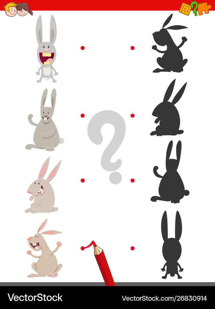 Shadow game with cute rabbit characters Shadow game with cute rabbit characters Vector Image
