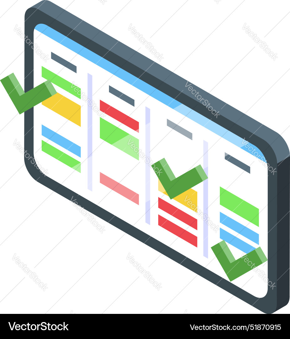 Agile board showing check marked tasks on tablet Agile board showing check marked tasks on tablet vector image