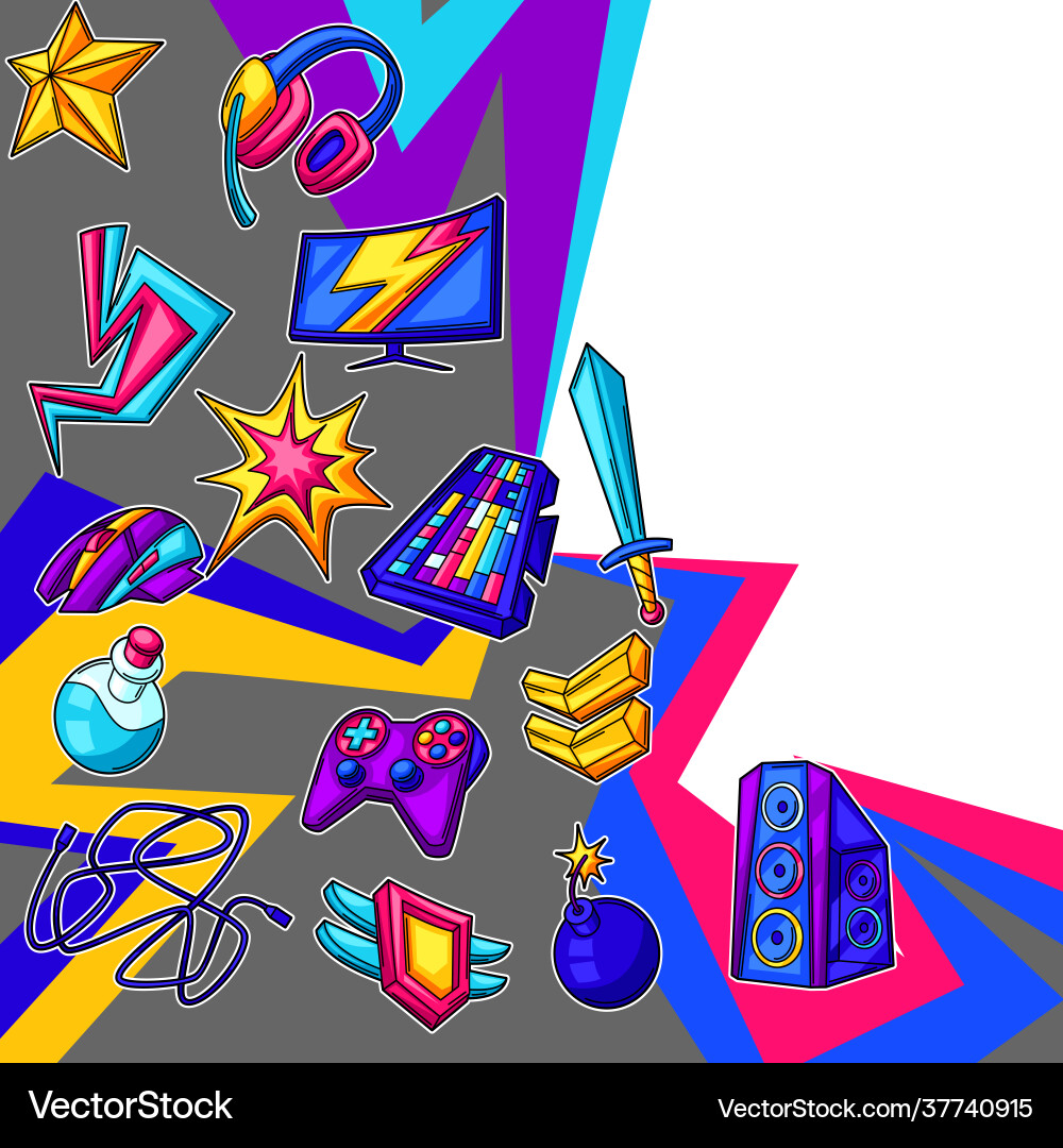 Background with gaming items cyber sports Background with gaming items cyber sports vector image