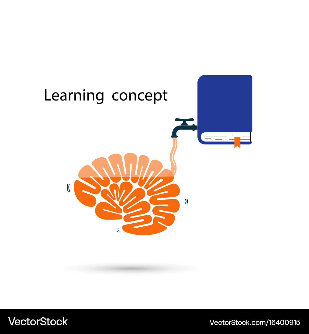 Brains icon and the textbook symbol with learning Vector Image