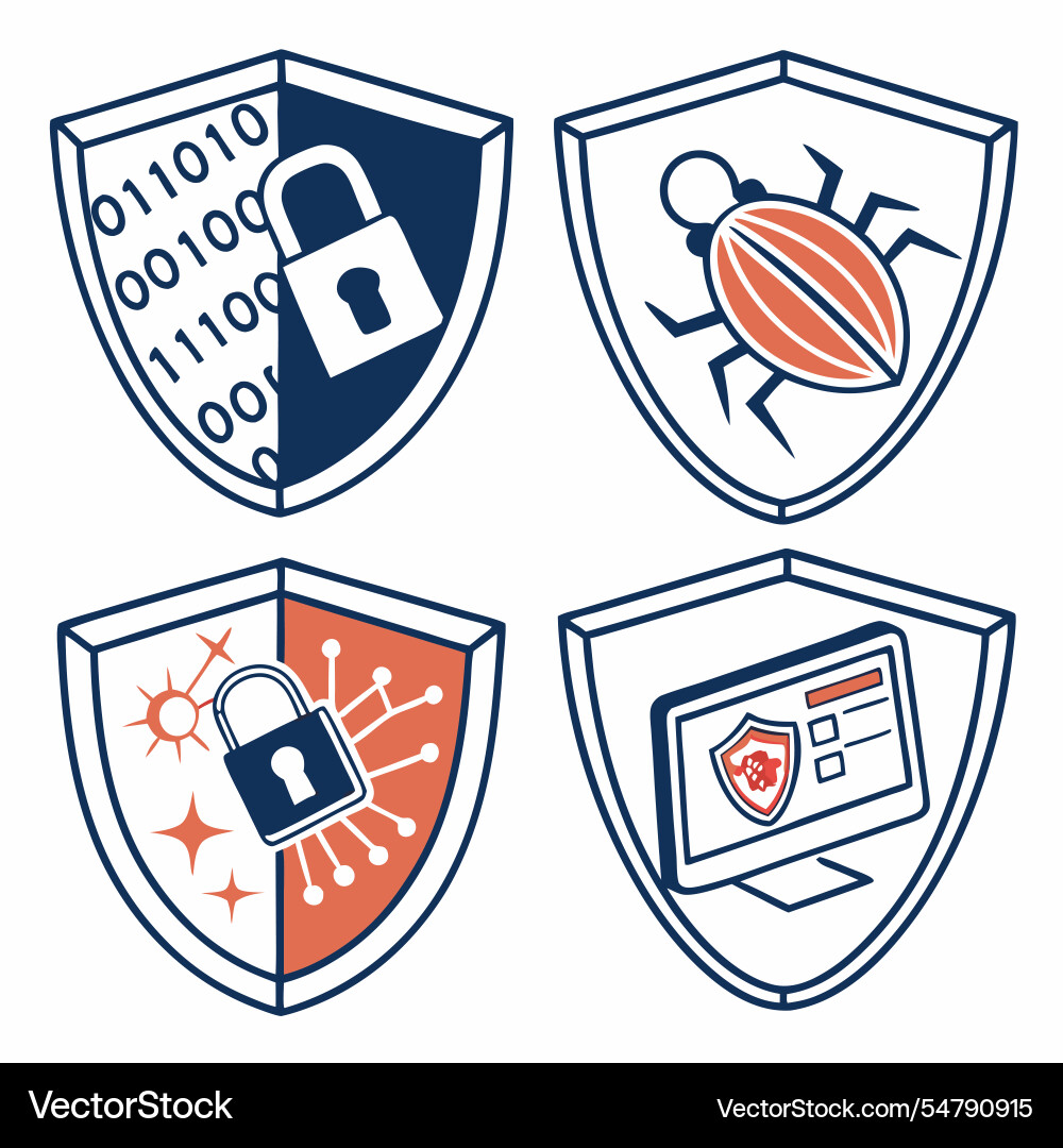 Cybersecurity shield icons secure symbols Vector Image