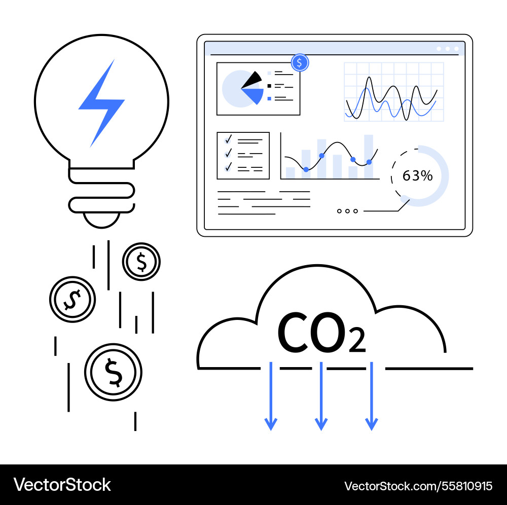 Energy cost analysis with financial output and co2 Energy cost analysis with financial output and co2 Vector Image