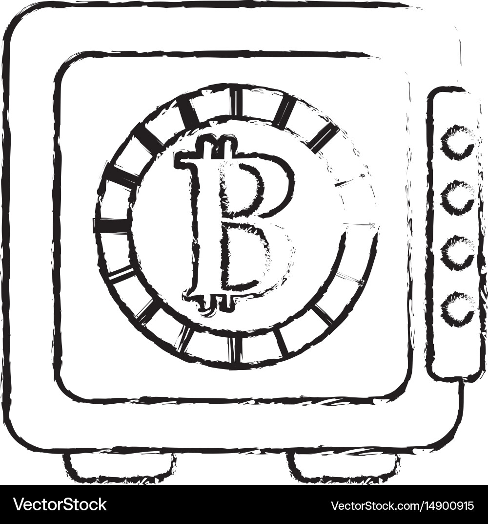 Figure strongbox open with bitcoin currency inside vector image
