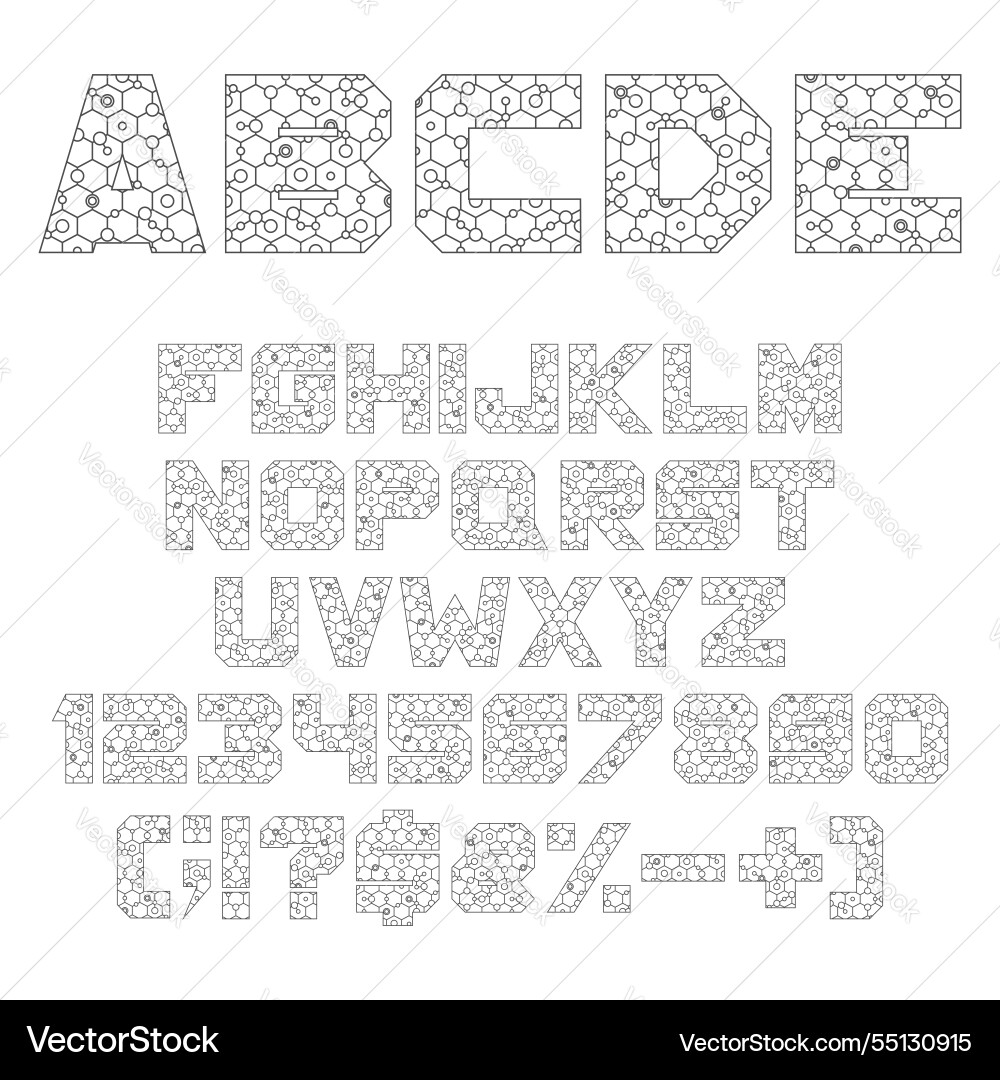 Geometric Alphabet with Hexagonal Shapes vector image