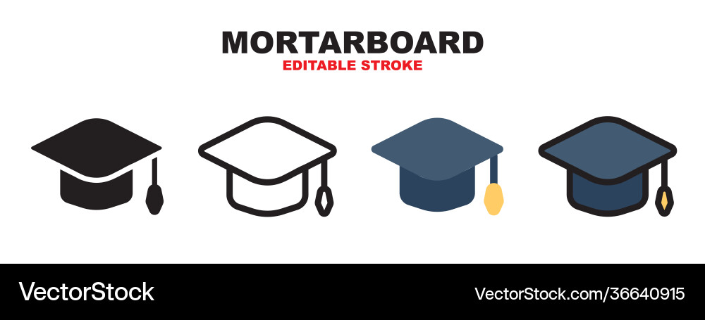 Mortarboard icon set with different styles Mortarboard icon set with different styles vector image