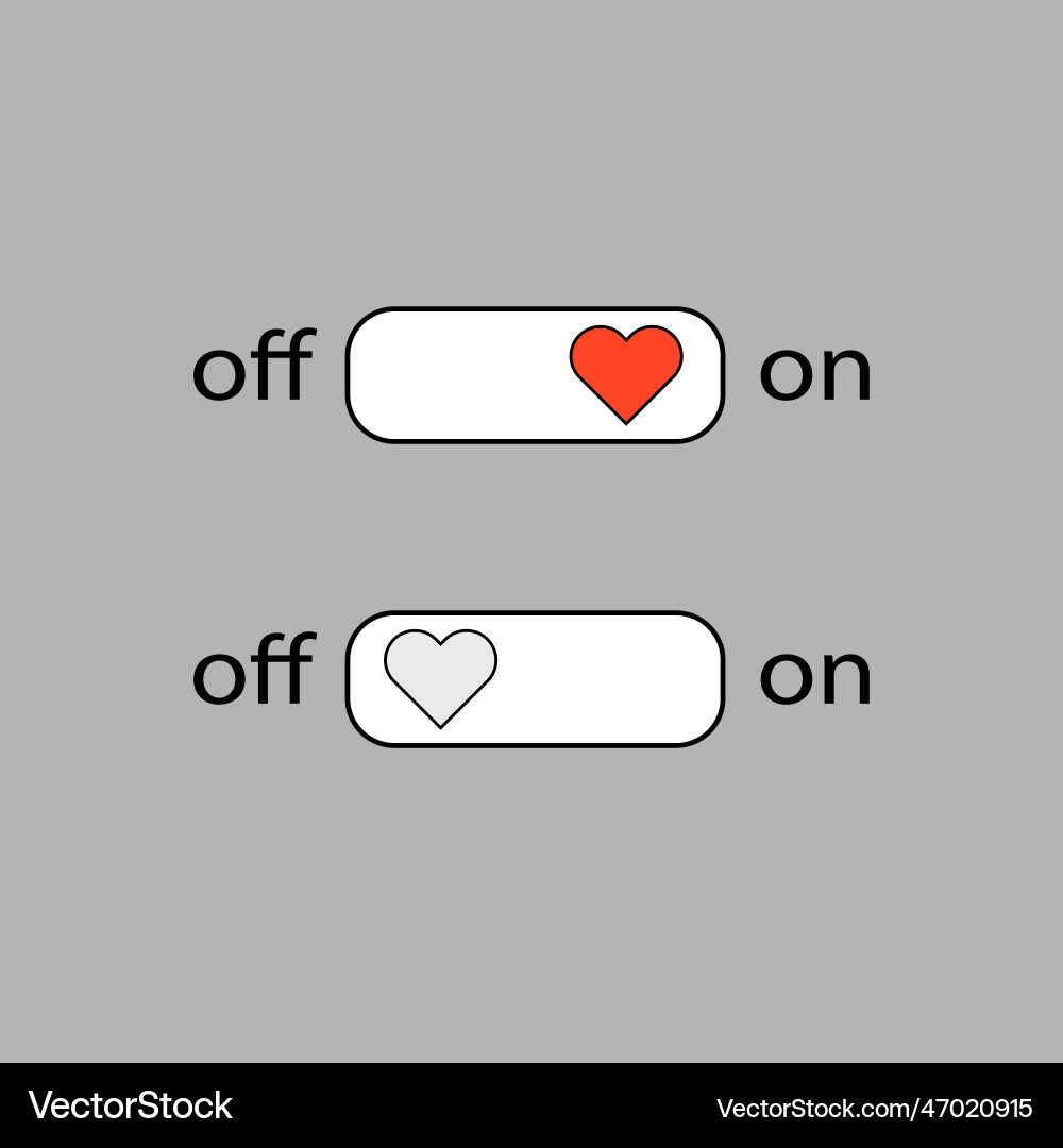 On and off sign icon switch button set with heart Vector Image