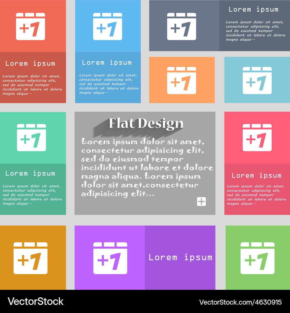 Plus one add icon sign set of multicolored Vector Image