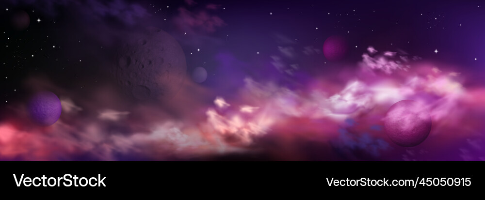 Realistic space background with planets stars vector image