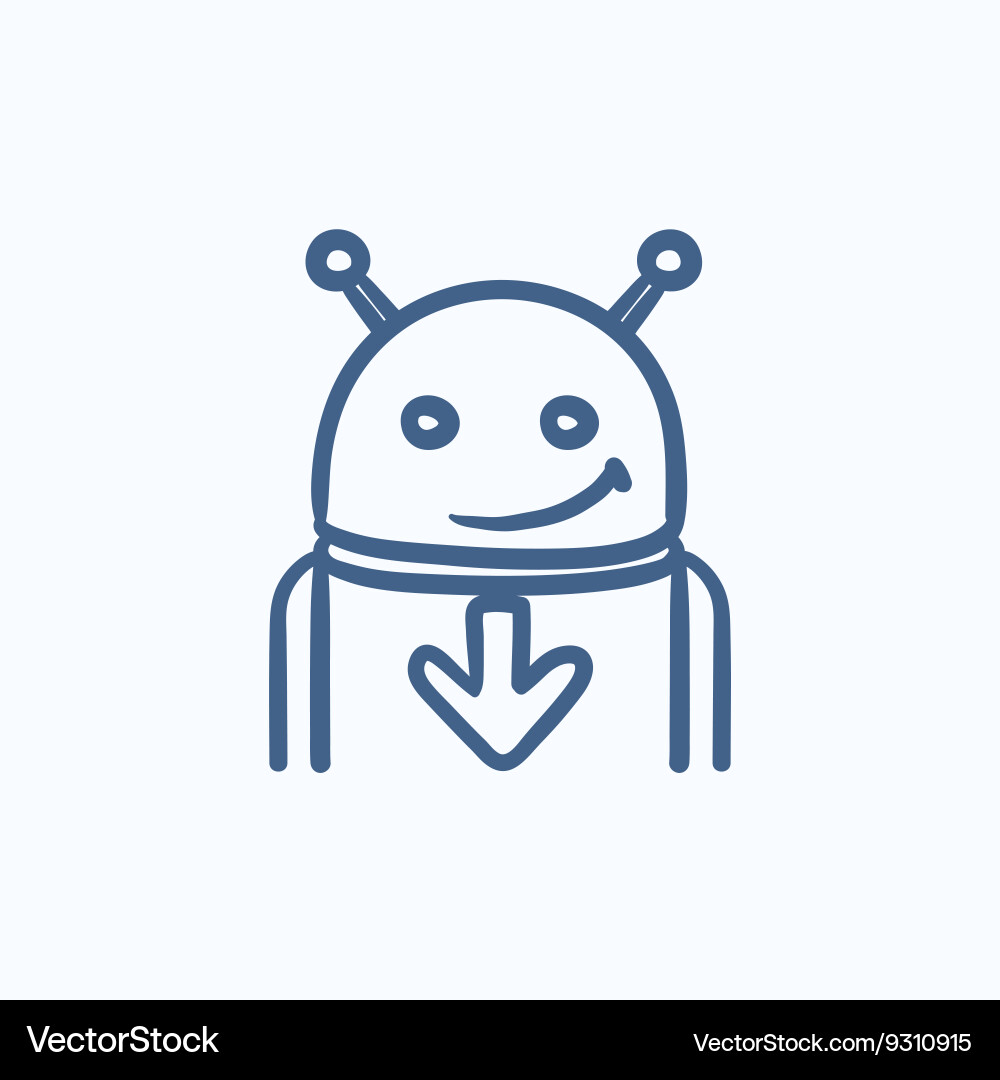 Robot with arrow down sketch icon Vector Image