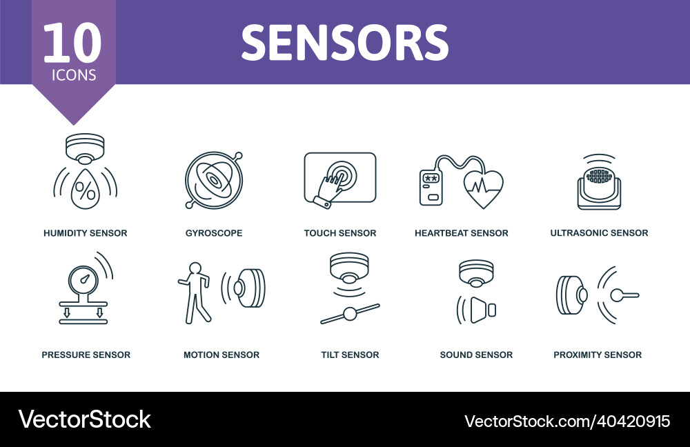Sensor icon set collection of simple elements vector image