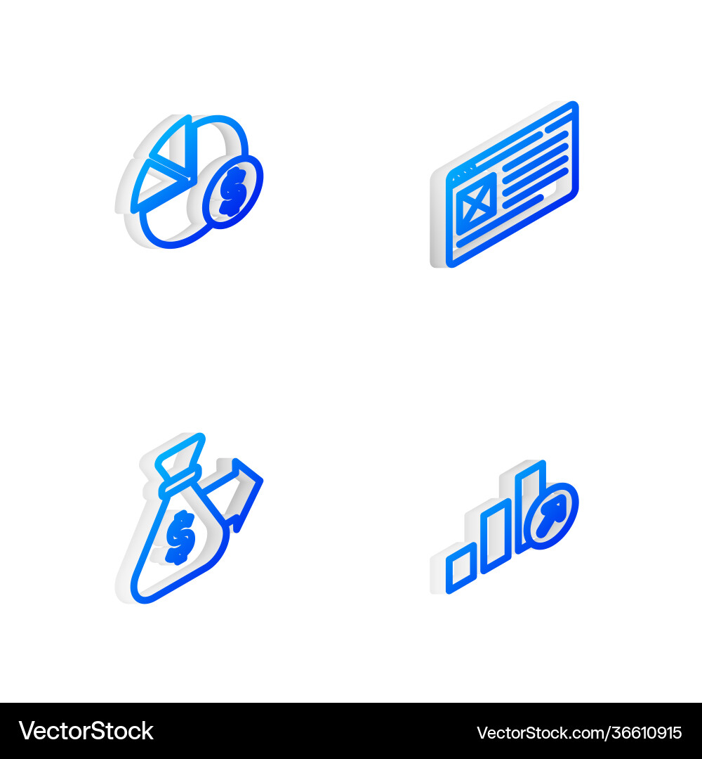 Set isometric line browser window pie chart Set isometric line browser window pie chart Vector Image