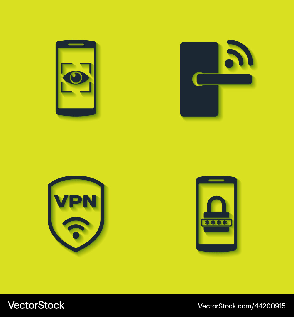 Set mobile and eye scan password shield with vpn Set mobile and eye scan password shield with vpn vector image