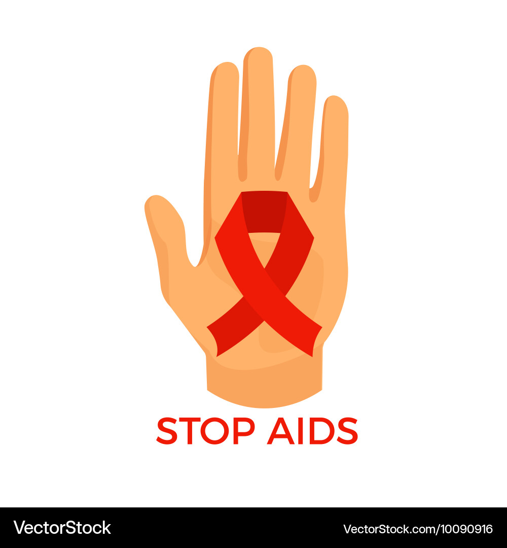 Aids awareness icon palm with the red ribbon loop vector image