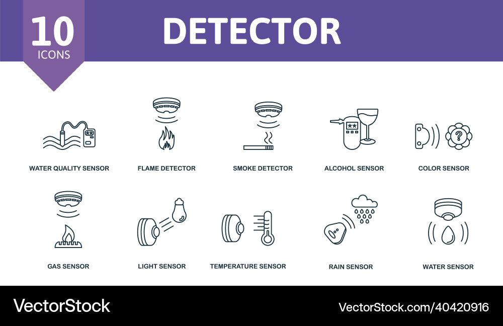 Detector icon set collection of simple elements vector image