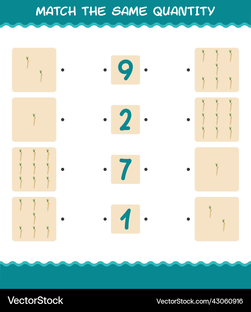 Match the same quantity of parsnip counting game Match the same quantity of parsnip counting game Vector Image