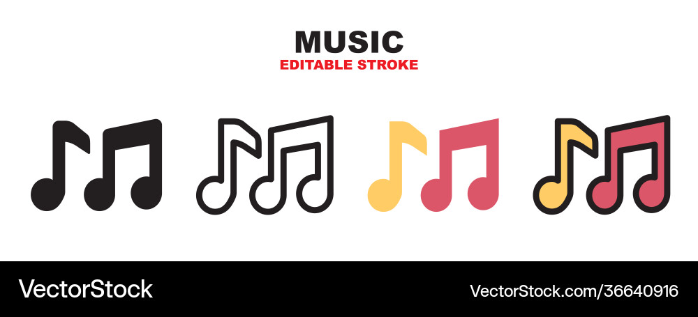 Music icon set with different styles editable Music icon set with different styles editable vector image