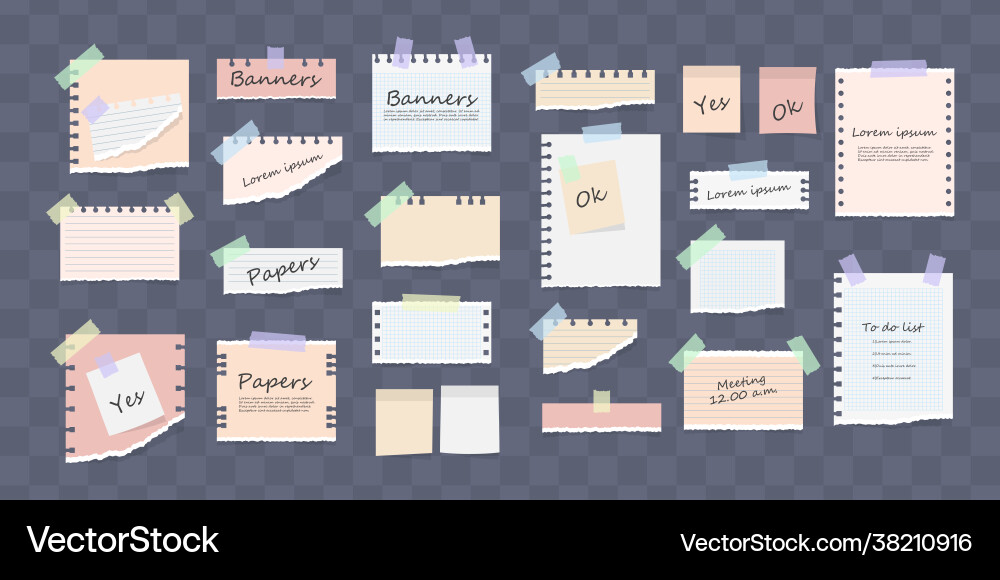 Paper notes on stickers notepads memo messages Paper notes on stickers notepads memo messages vector image